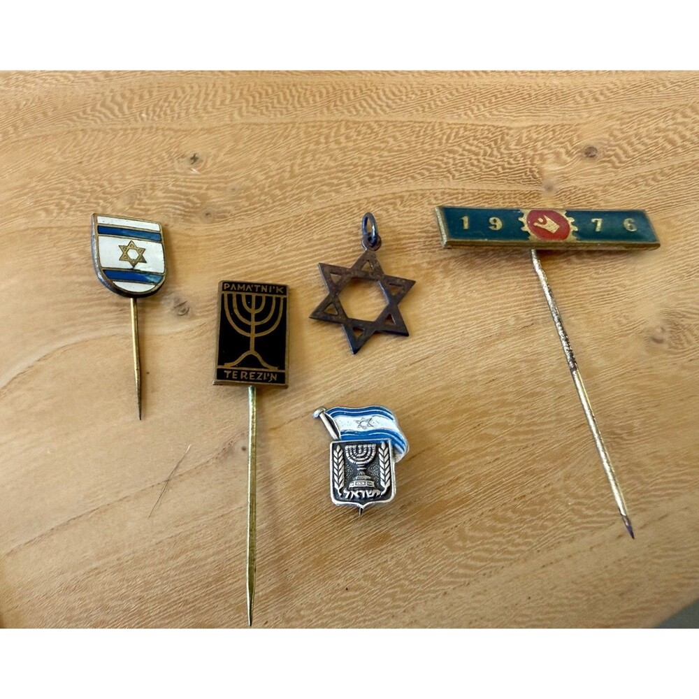 Mixed Lot of  5 Israeli Lapel Pins Stick Pins Charms Zionist Judaica Israel
